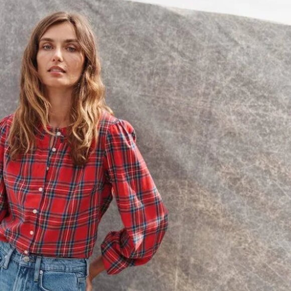 Boden Mae Smocked Cotton Blouse - Red - Picture 2 of 7